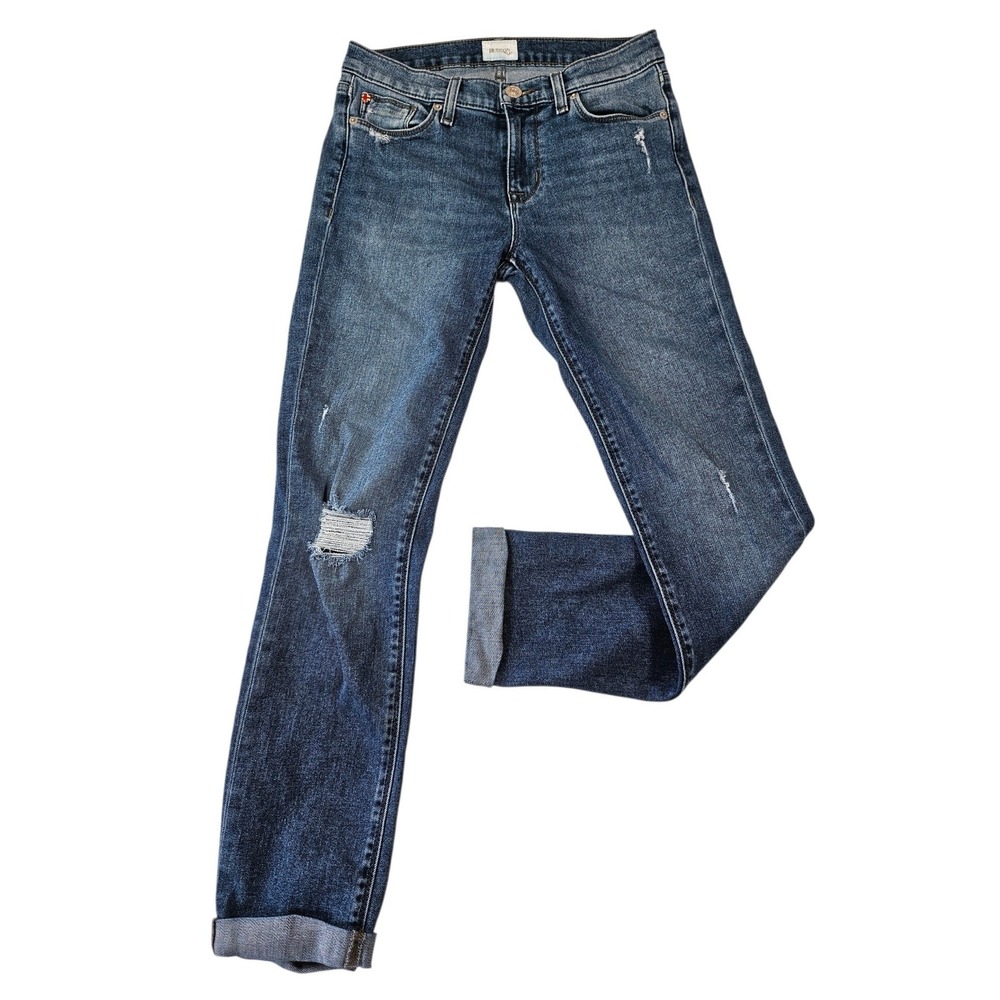 Hudson Krista‎ Straight Crop Jeans Medium Wash Distressed Roll Cuff Size 28